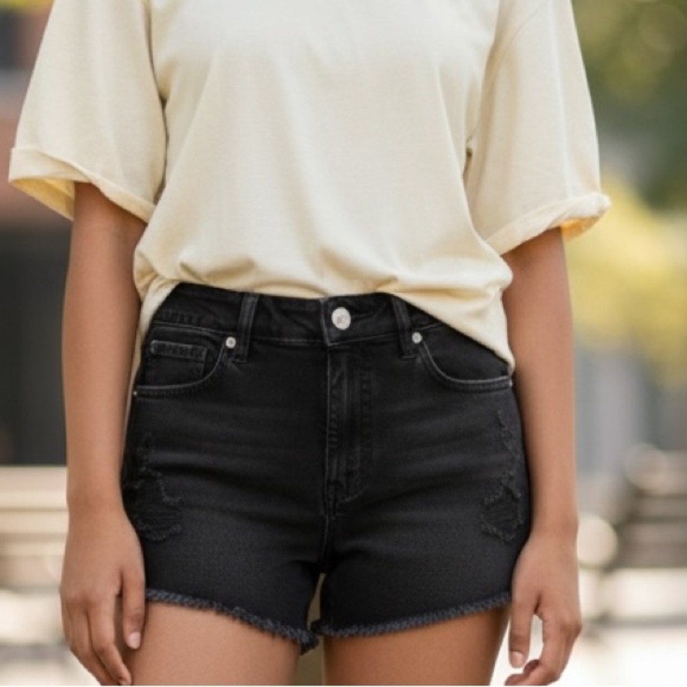 American Eagle High-Waist Black Denim Cutoff Shorts Distressed Size 6